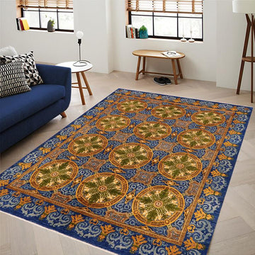 handmade Transitional Kafkaz Chobi Ziegler Blue Gold Hand Knotted RECTANGLE 100% WOOL area rug 8 x 10